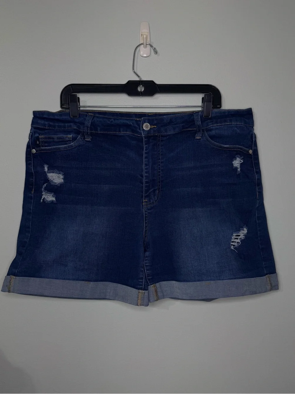 Judy Blue JB1529 Dark Blue High Waisted Distressed Cuffed Denim Shorts 2XL 2X